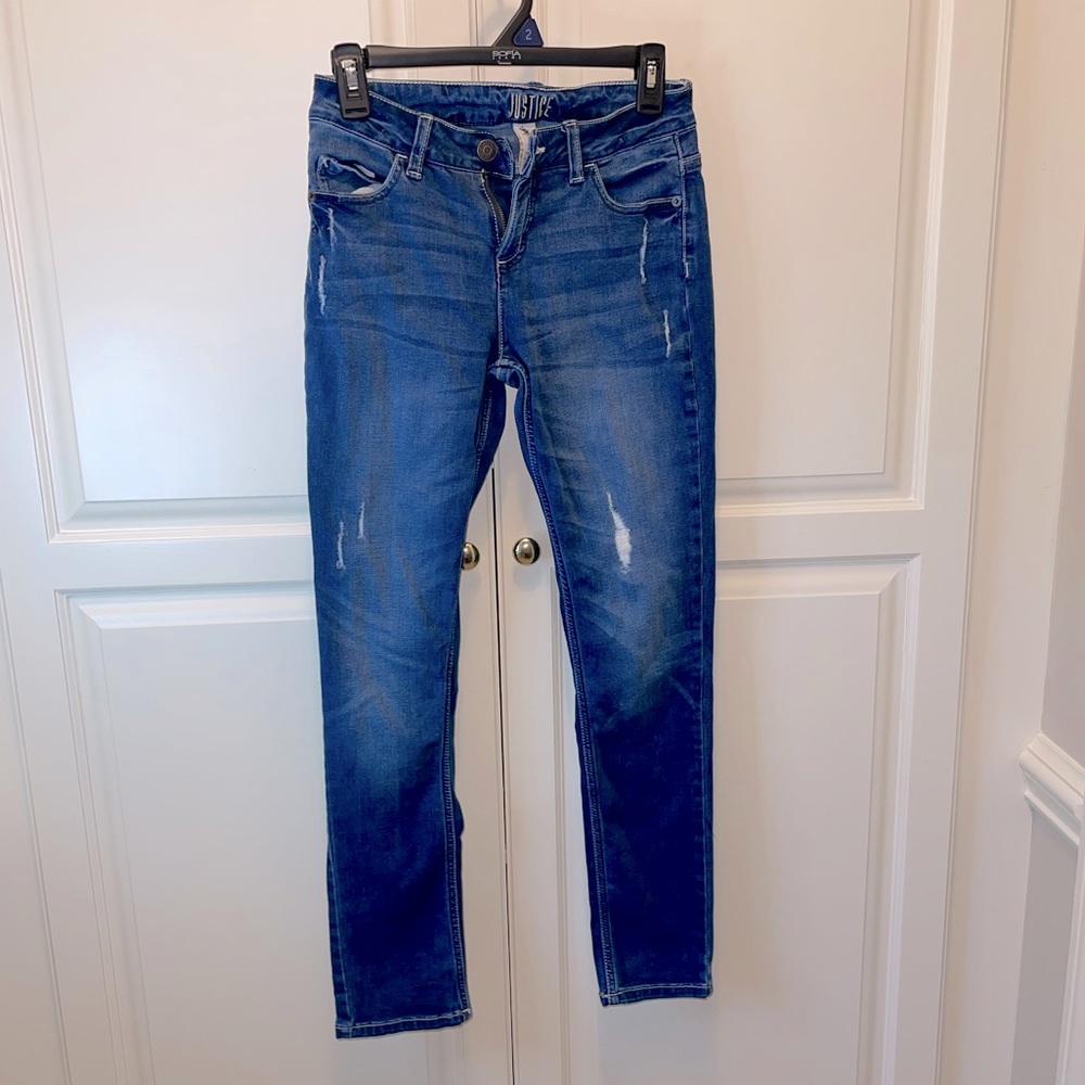 Justice super skinny girls distressed jeans size 14